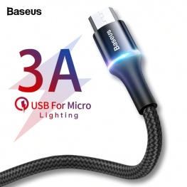 Baseus 3A Micro USB kábel RGB leddel - 200 cm hosszú, fekete színben