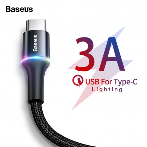 Baseus 3A Type-C USB kábel RGB leddel - 50 cm hosszú, piros színben