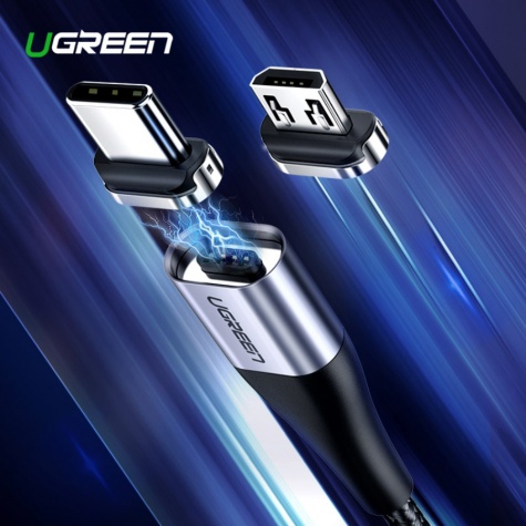 Ugreen Micro USB kábel mágneses csatolófejjel - 100 cm hosszú, fekete színben